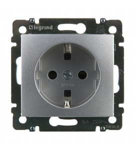 Розетка Legrand Valena с заземлением, защитные шторки, цвет алюминий